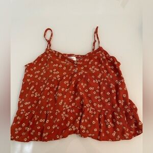 Beceel Women’s Tank Top Floral Cropped Adjustable Straps Medium Red